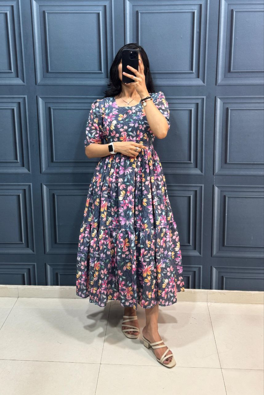 Floral Print Short Sleeve Maxi Dress