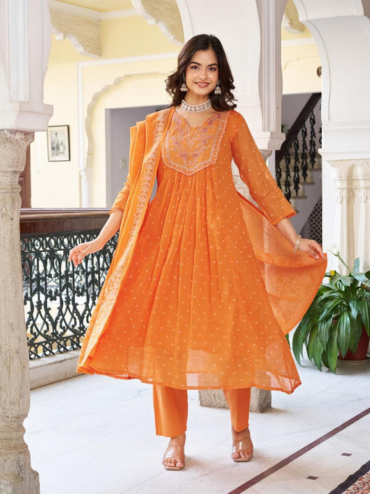Radiant Orange Embroidered Anarkali Suit Set