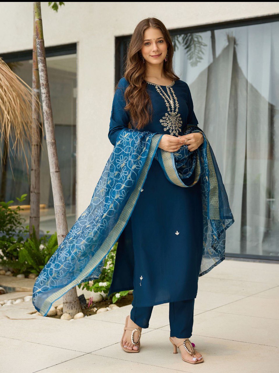 Teal Blue Embroidered Kurta Set with Dupatta