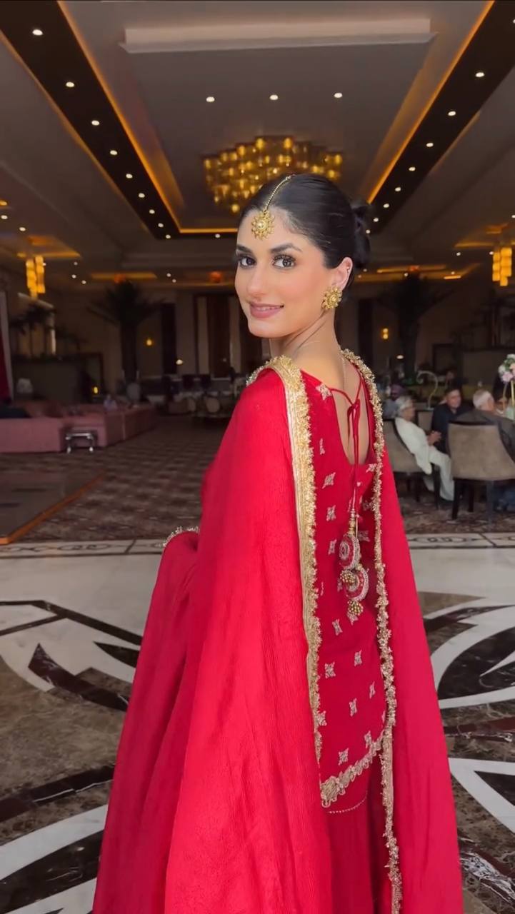 Red Embellished Sharara Suit