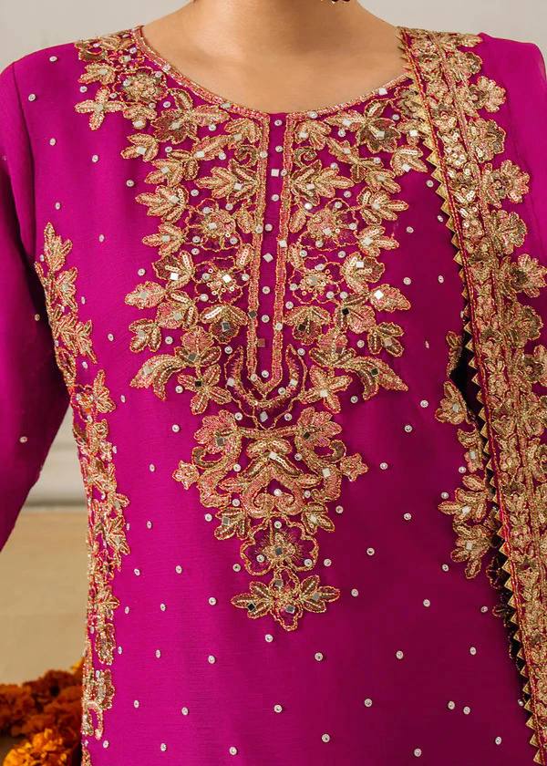 Fuchsia Embellished Long Kurta with Sharara and Dupatta