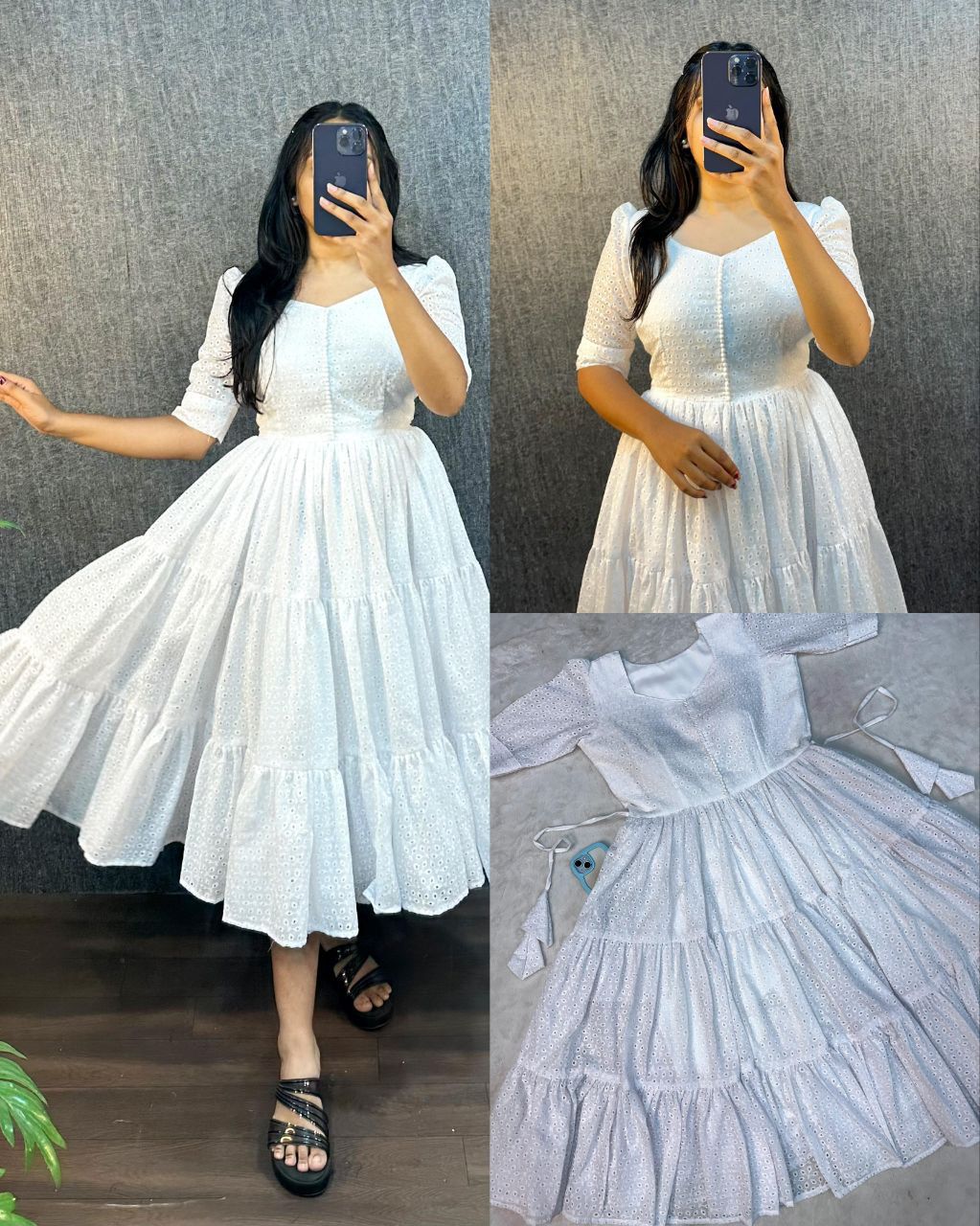 White Eyelet Cotton Midi Dress