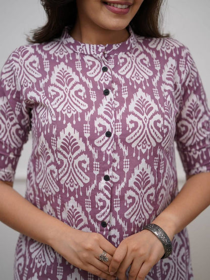 Lavender Ikat Print Button-Down Kurta Set