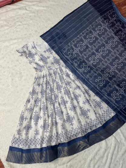 Indigo Handblock Anarkali with Dupatta