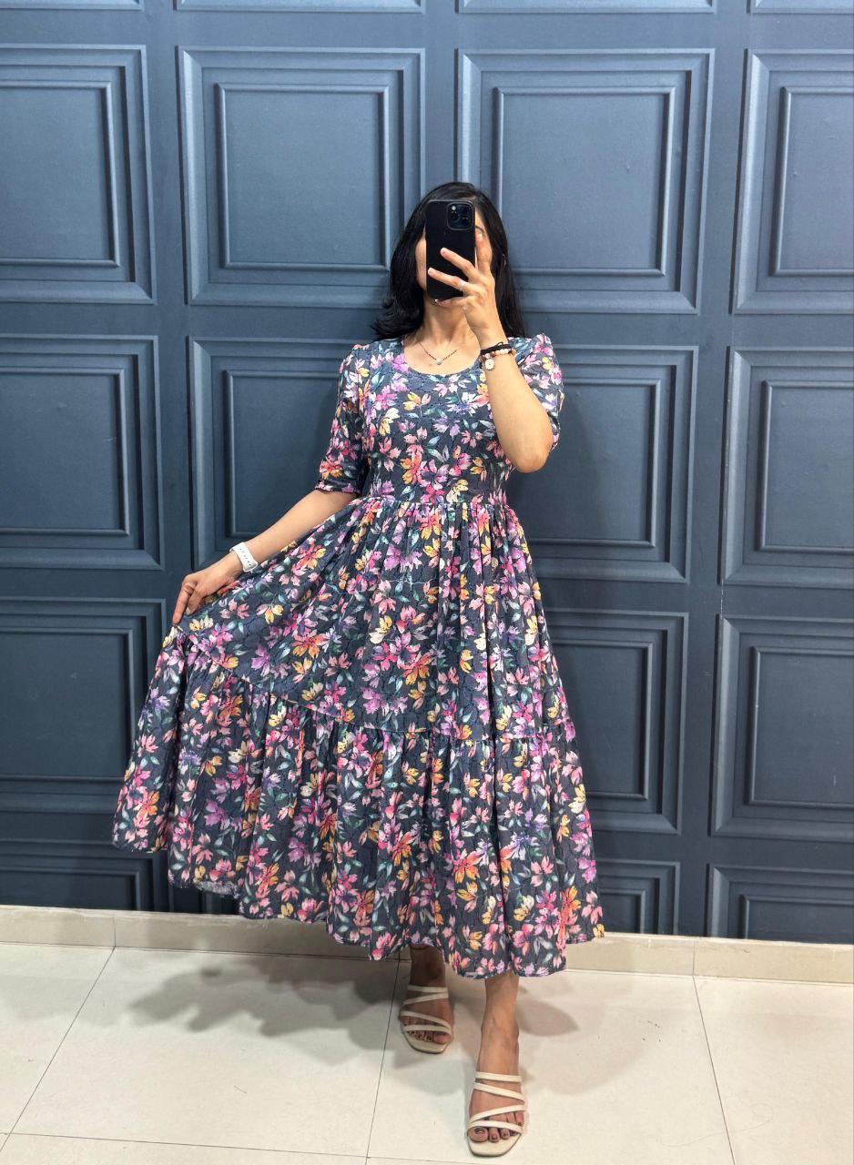 Floral Print Short Sleeve Maxi Dress