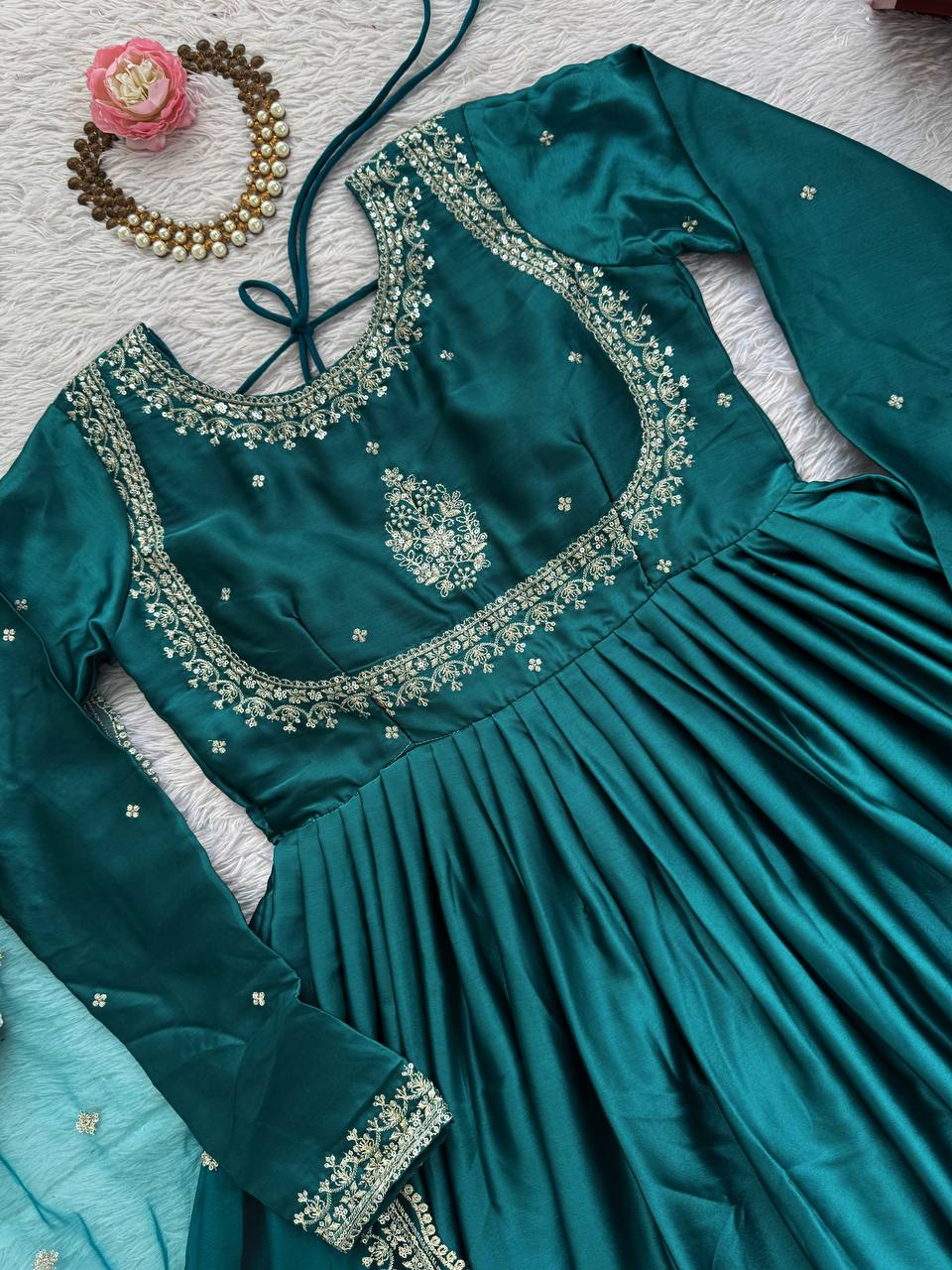 Emerald Green Embroidered Anarkali Gown