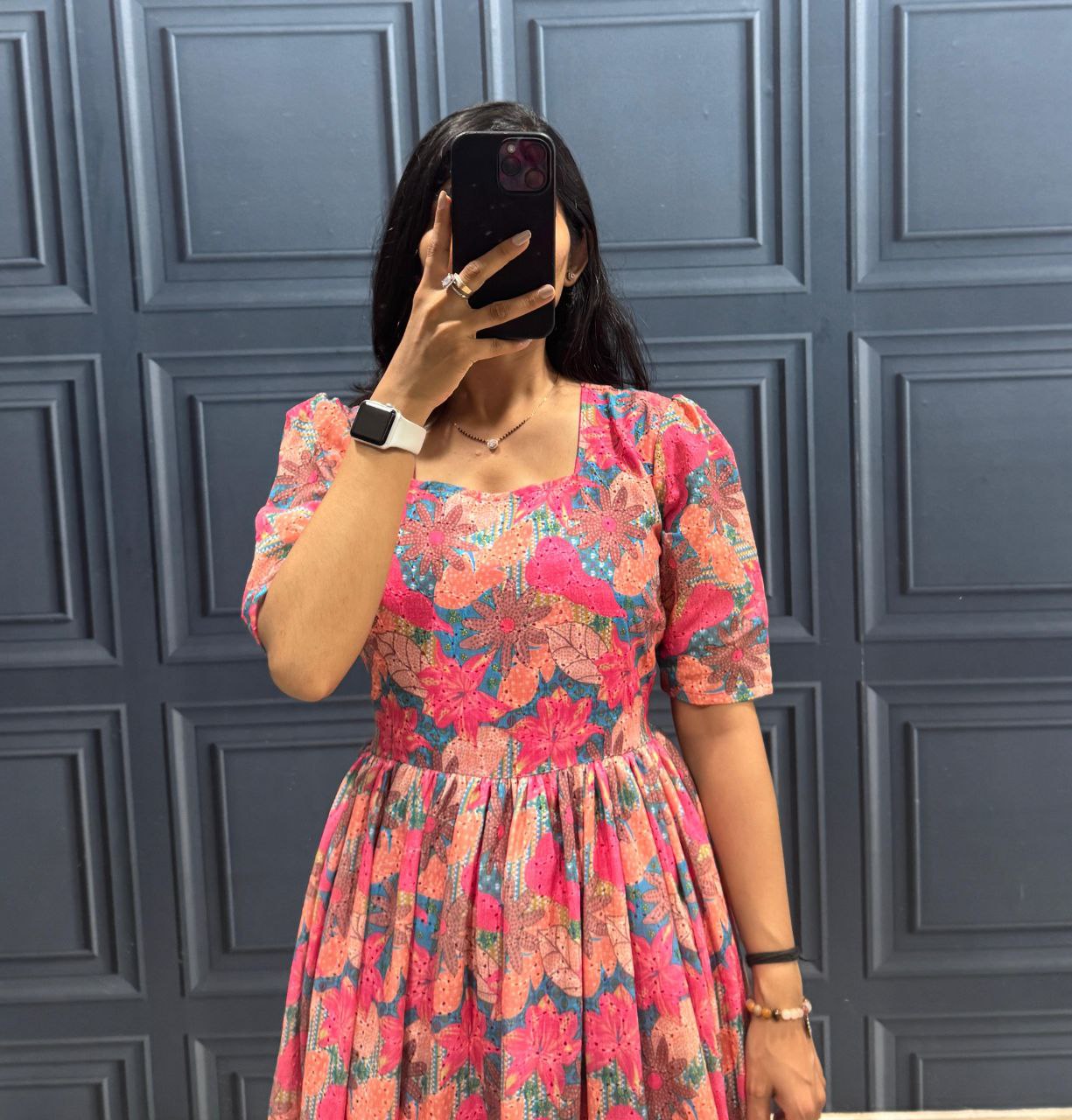 Floral Printed Puff Sleeve Midi Dress.