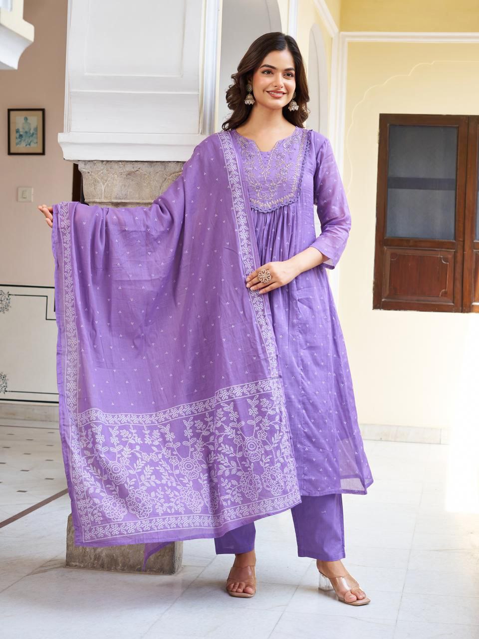 Graceful Lavender Embroidered Anarkali Suit Set