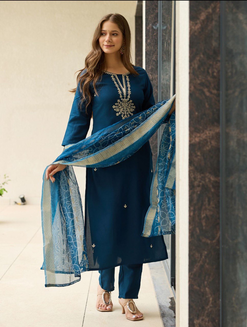Teal Blue Embroidered Kurta Set with Dupatta