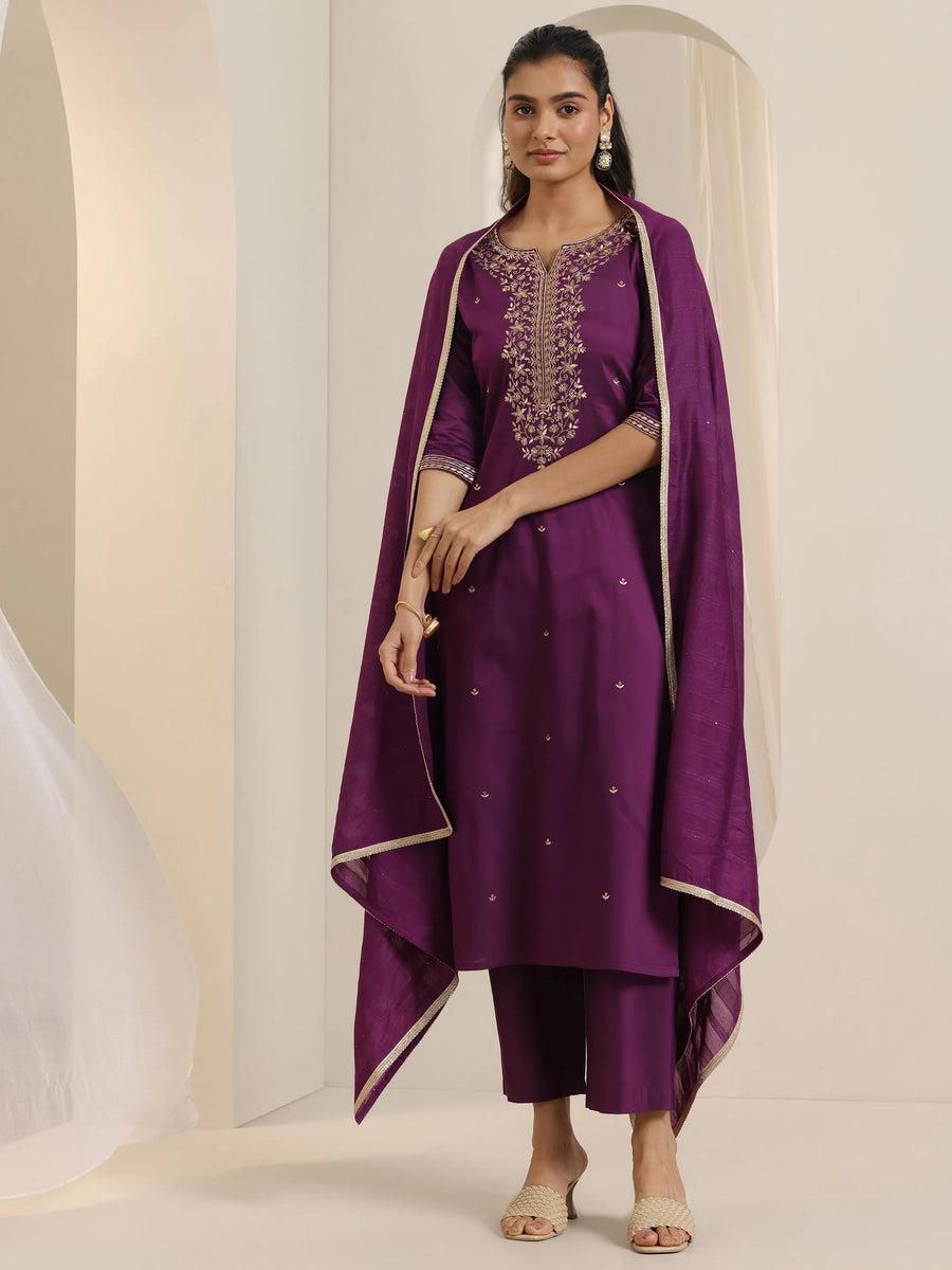 Purple Embroidered Kurta Set with Dupatta