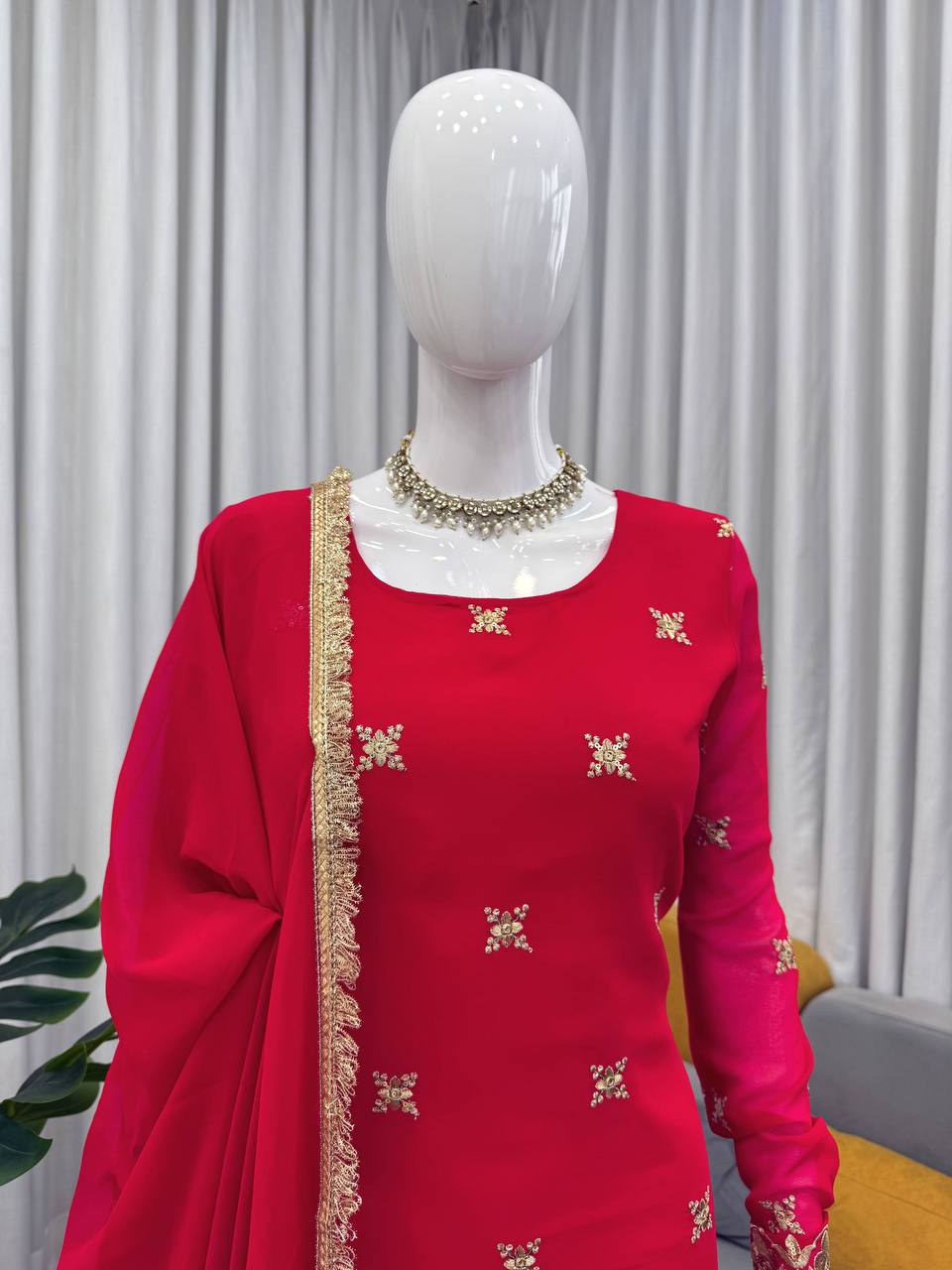 Red Embellished Sharara Suit