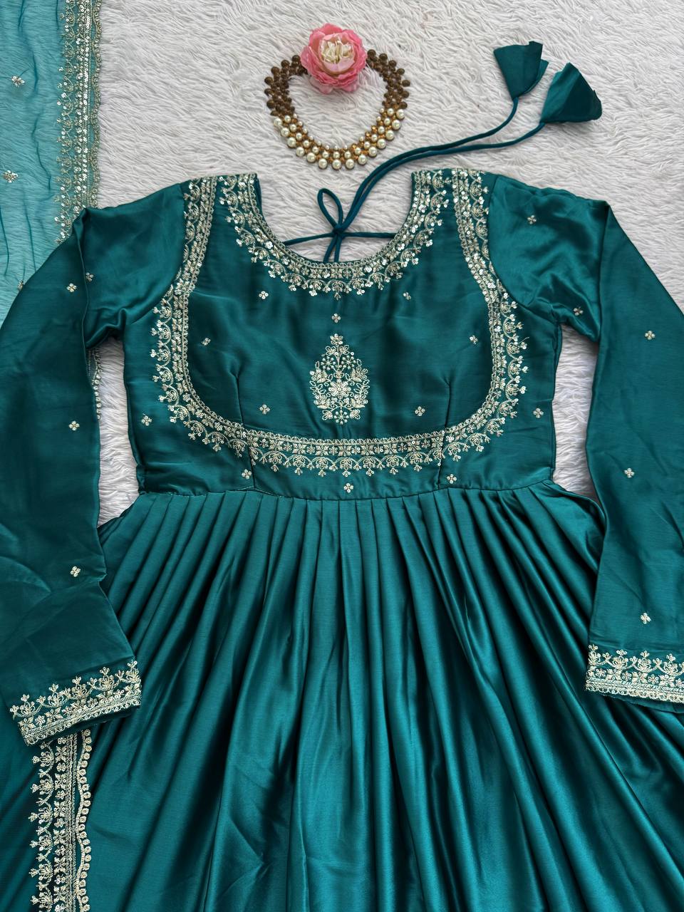 Emerald Green Embroidered Anarkali Gown