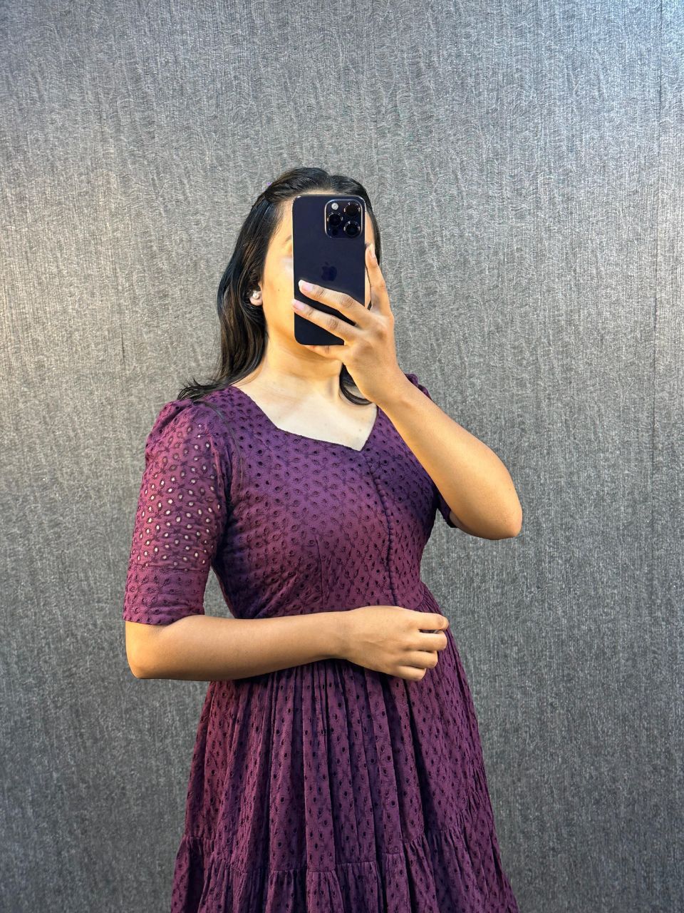 Wine Eyelet Cotton Midi Dress