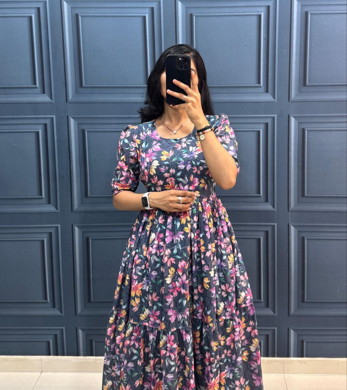 Floral Print Short Sleeve Maxi Dress