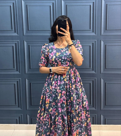 Floral Print Short Sleeve Maxi Dress