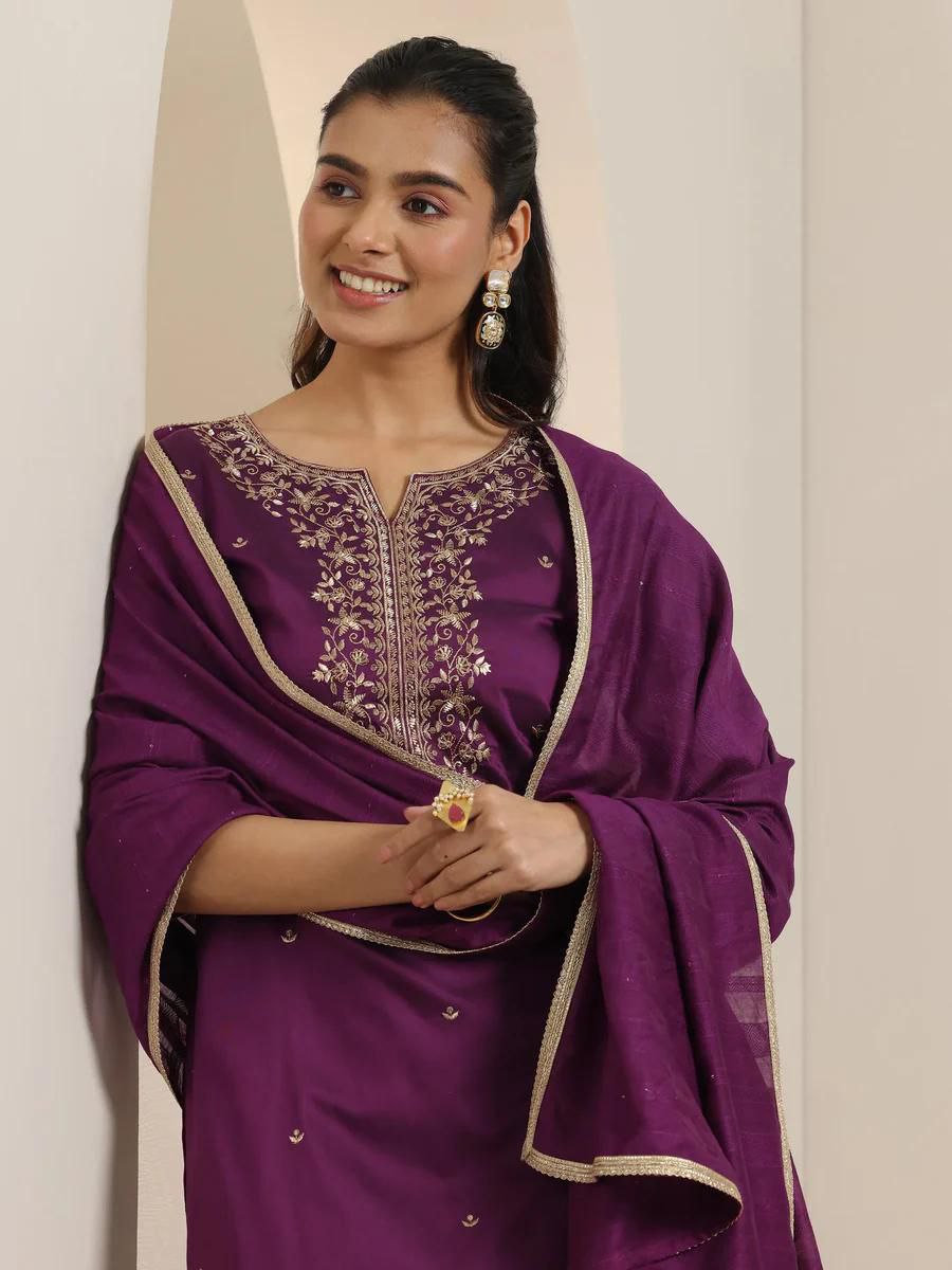 Purple Embroidered Kurta Set with Dupatta