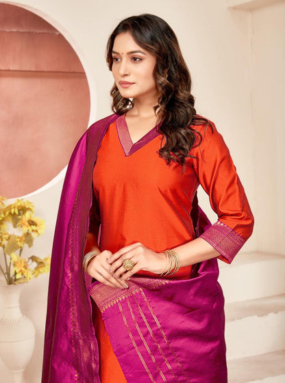 Orange Straight Kurta Set with Pink Dupatta