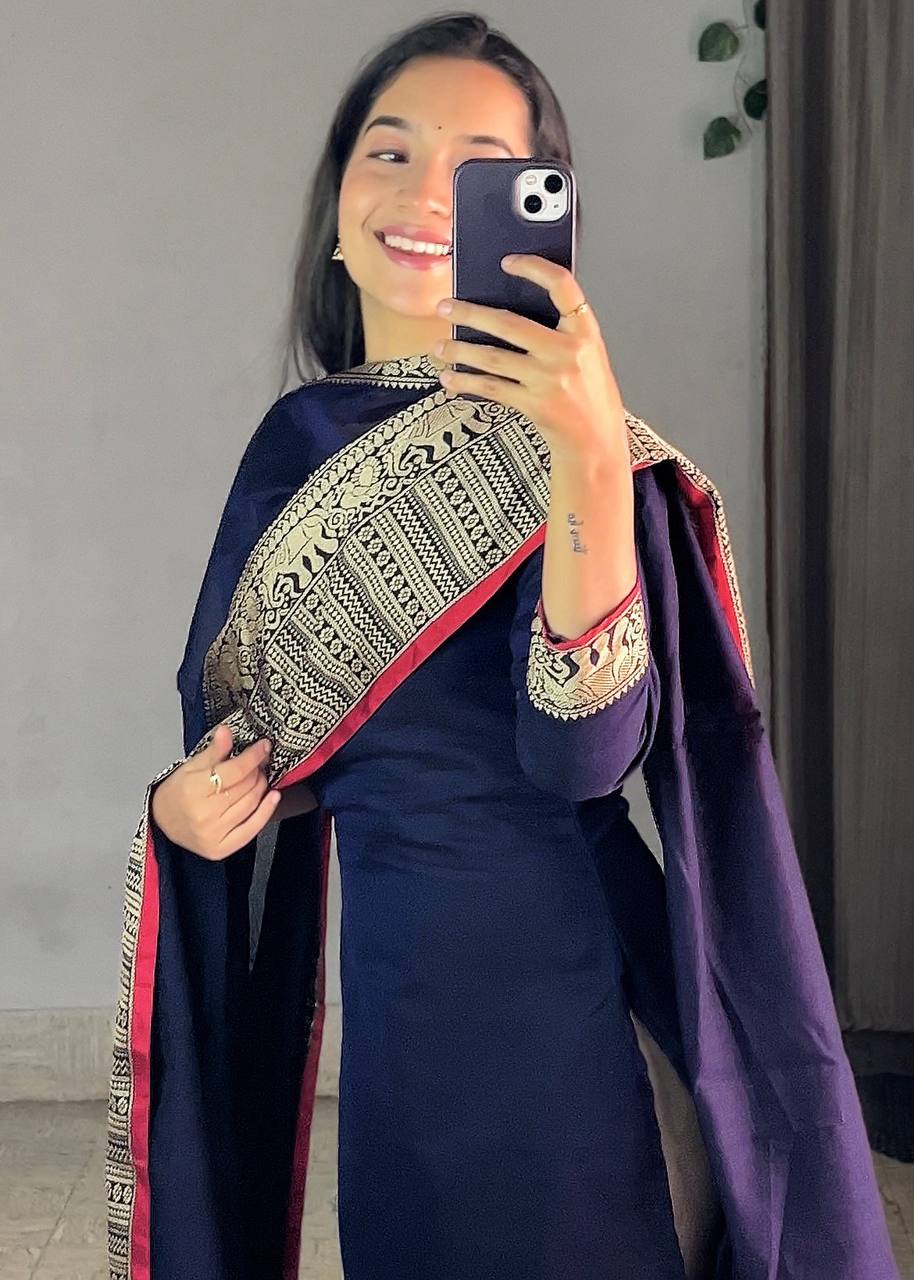 Navy Blue Ethnic Kurta Set with Dupatta