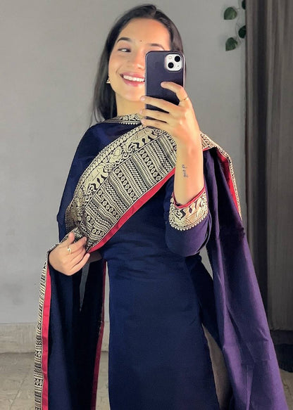 Navy Blue Ethnic Kurta Set with Dupatta