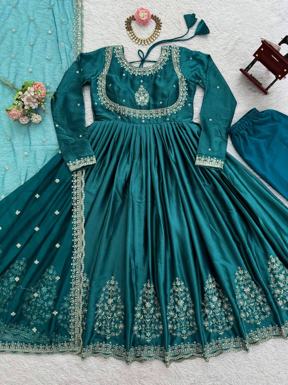 Emerald Green Embroidered Anarkali Gown