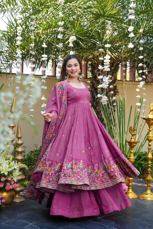Roseberry Floral Embroidered Anarkali Set with sharara (Plazzo)