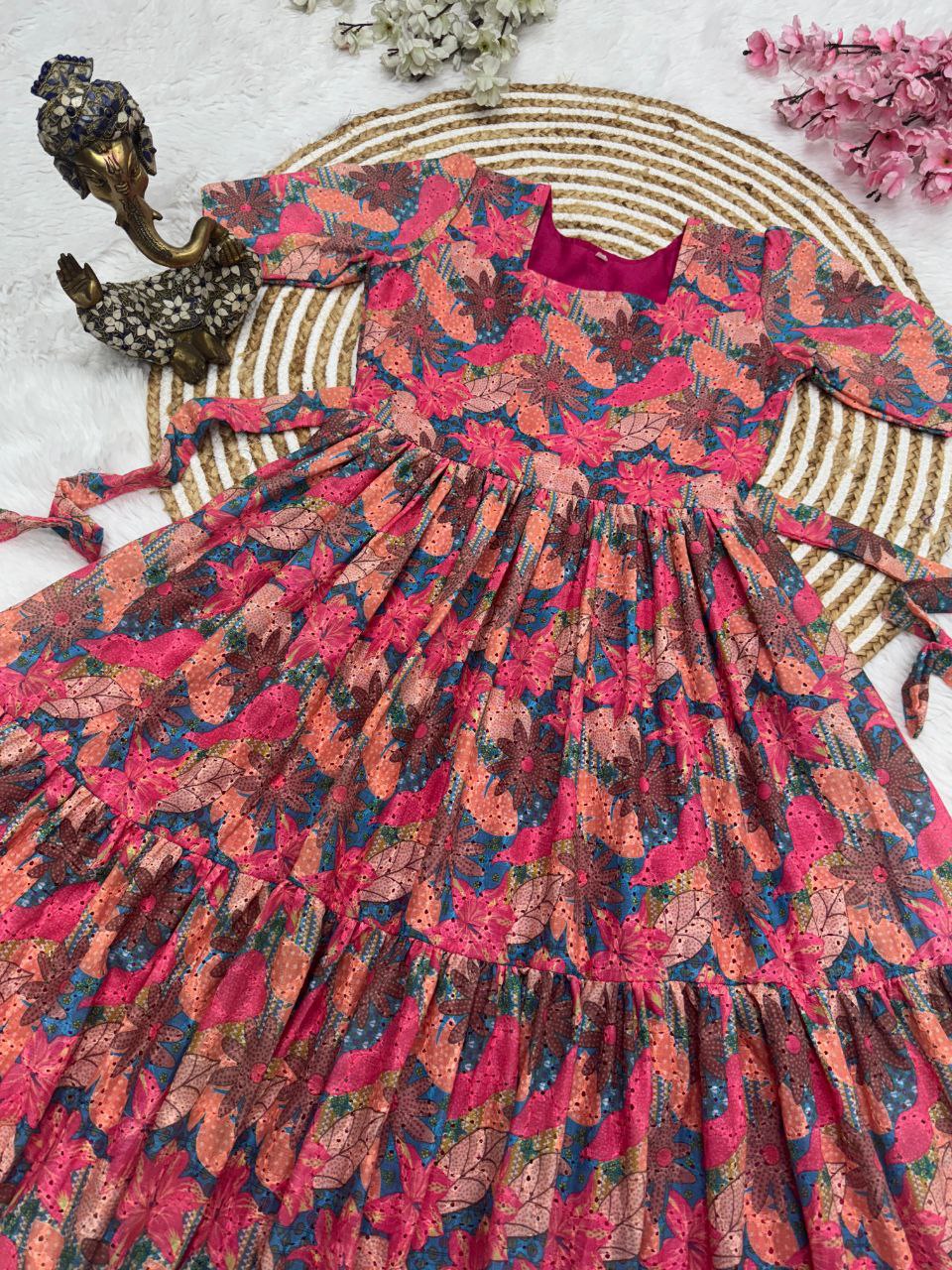 Floral Printed Puff Sleeve Midi Dress.
