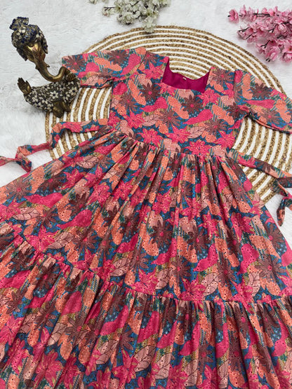Floral Printed Puff Sleeve Midi Dress.