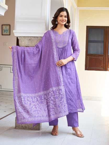 Graceful Lavender Embroidered Anarkali Suit Set