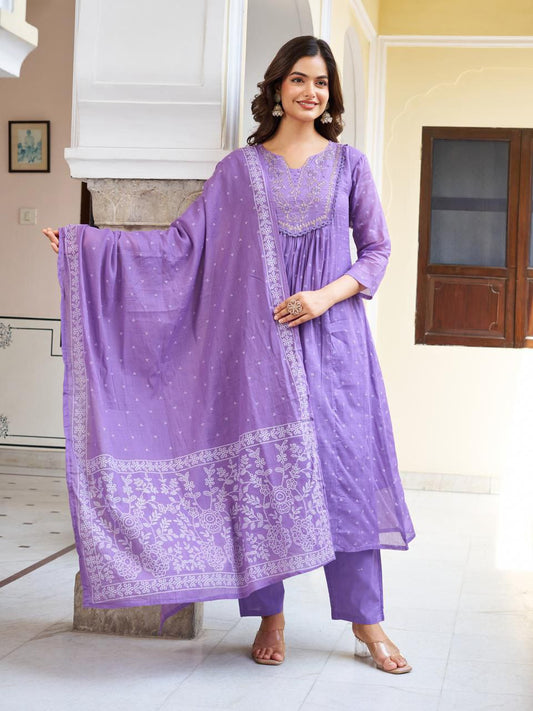 Graceful Lavender Embroidered Anarkali Suit Set